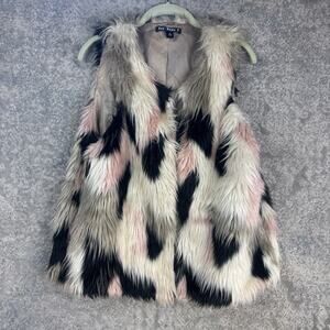 Say What Faux Fur Vest Womens Medium Blush Cream Black Patchwork Sleeveless Boho